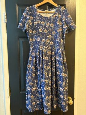 LuLaRoe Navy Floral Fan-Print Midi Dress